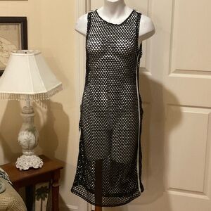 Black Fishnet Sleeveless Midi Dress/ Cover up. XL Stretch